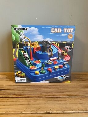 New-Blue Multi-Level Car Track Playset with Colorful Buttons